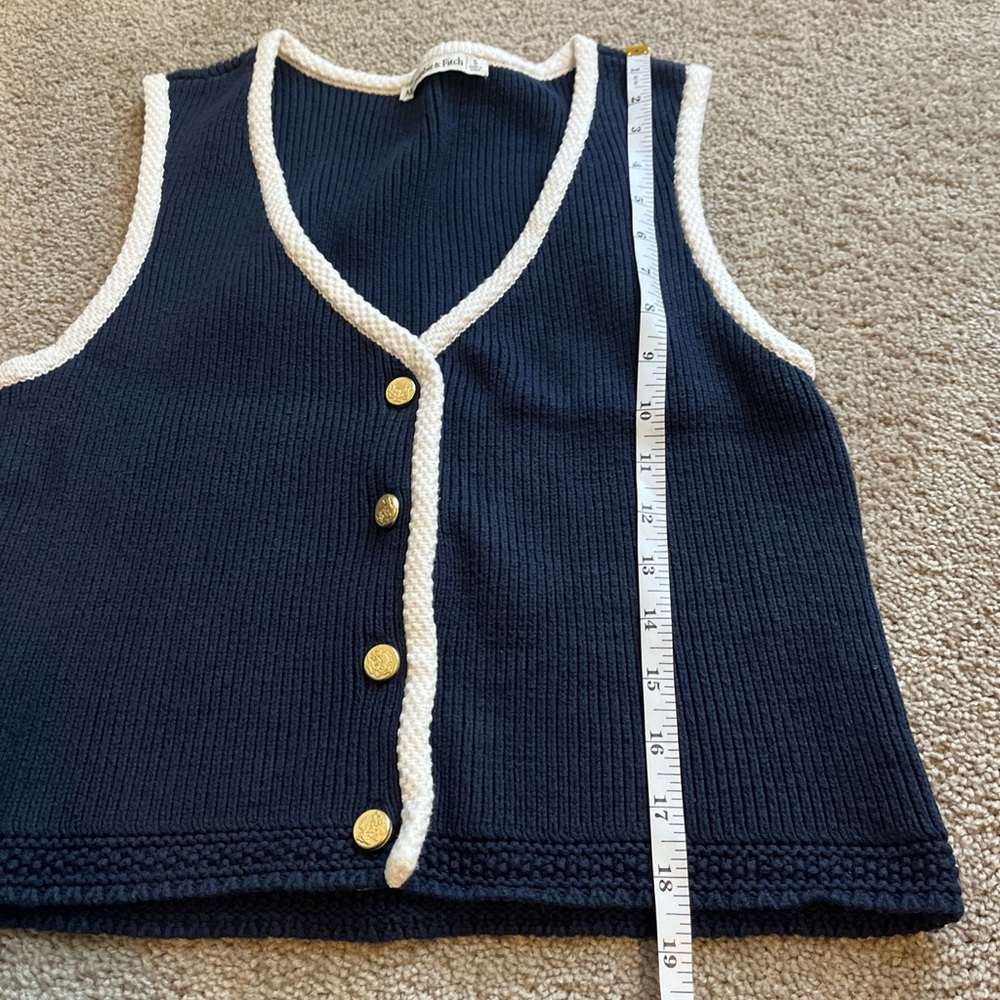 Abercrombie Mara Sweater Knit Vest Top Sleeveless Navy Blue White Gold Small - Picture 4 of 7
